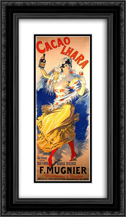 Cacao Lhara 14x24 Black Ornate Wood Framed Art Print Poster with Double Matting by Cheret, Jules