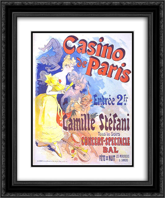 Casino de Paris, Camille Stefani 20x24 Black Ornate Wood Framed Art Print Poster with Double Matting by Cheret, Jules