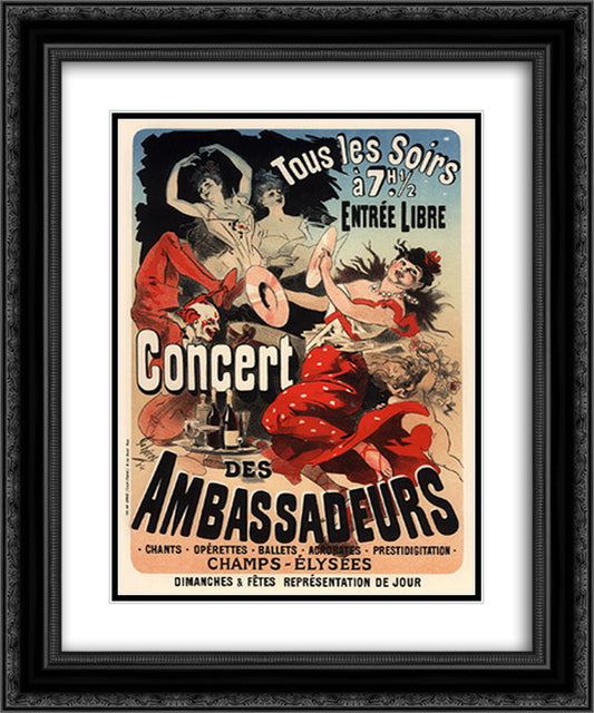 Concert des Ambassadeurs, Champs-elysees 20x24 Black Ornate Wood Framed Art Print Poster with Double Matting by Cheret, Jules