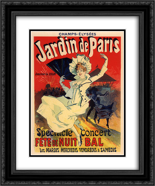 Jardin de Paris, Fete de Nuit Bal 20x24 Black Ornate Wood Framed Art Print Poster with Double Matting by Cheret, Jules