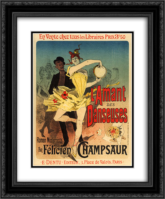 L'Amant des Danseuses, Roman Moderniste par Felicien Champsaur 20x24 Black Ornate Wood Framed Art Print Poster with Double Matting by Cheret, Jules