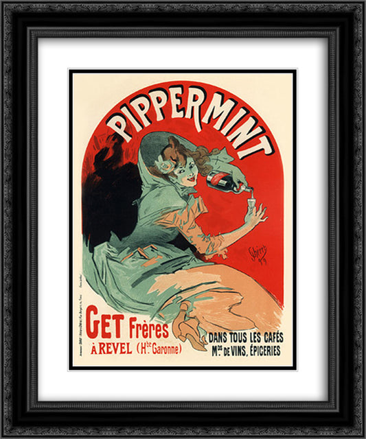 Pippermint, Get Freres 20x24 Black Ornate Wood Framed Art Print Poster with Double Matting by Cheret, Jules