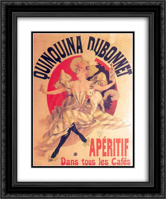 Quinquina Dubonnet 20x24 Black Ornate Wood Framed Art Print Poster with Double Matting by Cheret, Jules