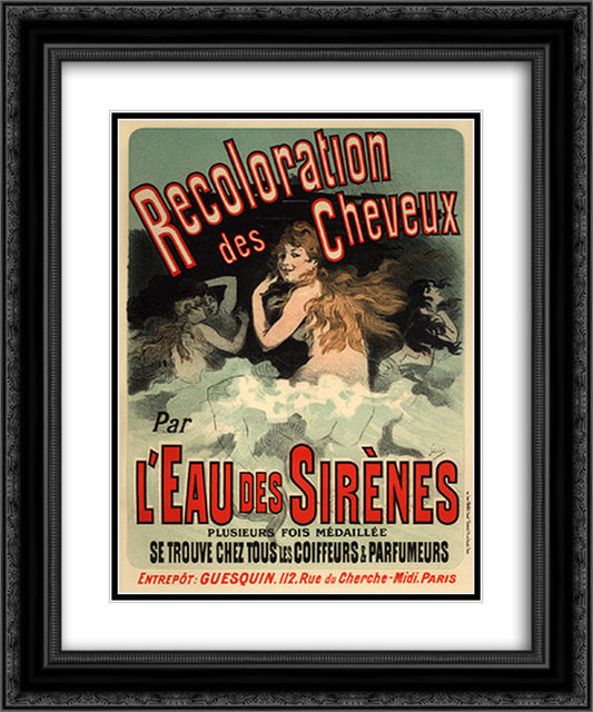 Recoloration des Cheveux par l'Eau des Sirenes 20x24 Black Ornate Wood Framed Art Print Poster with Double Matting by Cheret, Jules