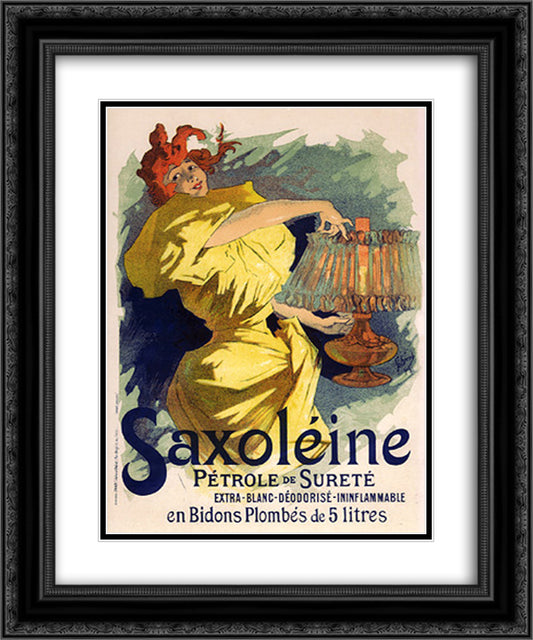 Saxoleine, Petrole de surete 20x24 Black Ornate Wood Framed Art Print Poster with Double Matting by Cheret, Jules