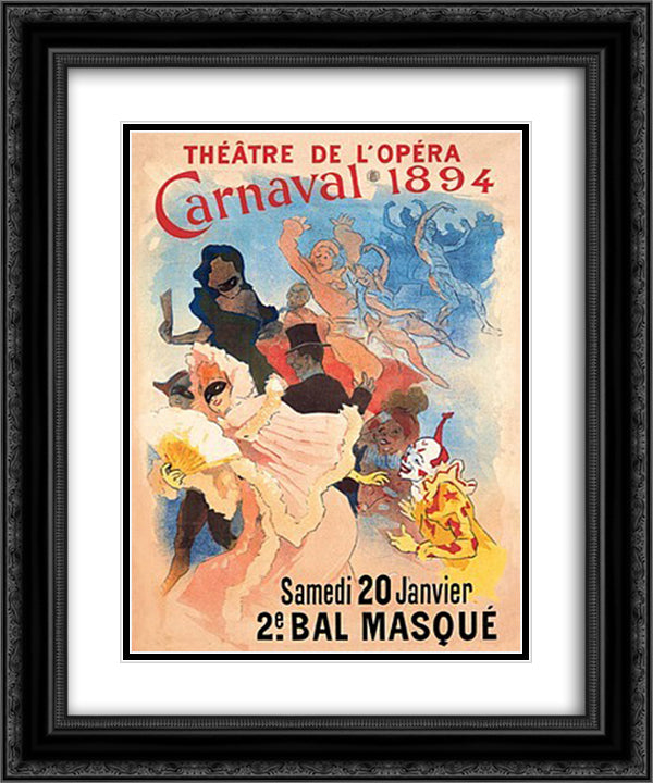 Theatre de l'Opera, Carnaval 1894 20x24 Black Ornate Wood Framed Art Print Poster with Double Matting by Cheret, Jules