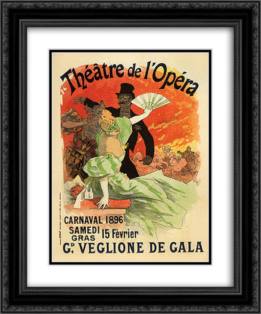 Theatre de l'Opera, Carnaval 1896, Grand Veglione de Gala 20x24 Black Ornate Wood Framed Art Print Poster with Double Matting by Cheret, Jules