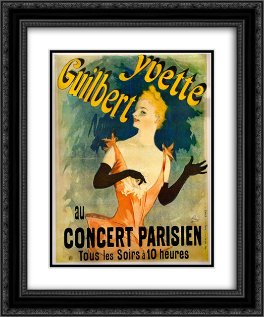 Yvette Guilbert 20x24 Black Ornate Wood Framed Art Print Poster with Double Matting by Cheret, Jules