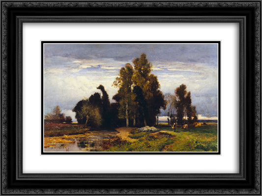 Barbizon Landscape 24x18 Black Ornate Wood Framed Art Print Poster with Double Matting by Dupre, Jules