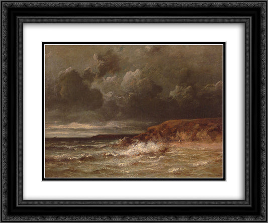 Marine Landscape (The Cape and Dunes of Saint-Quentin) 24x20 Black Ornate Wood Framed Art Print Poster with Double Matting by Dupre, Jules
