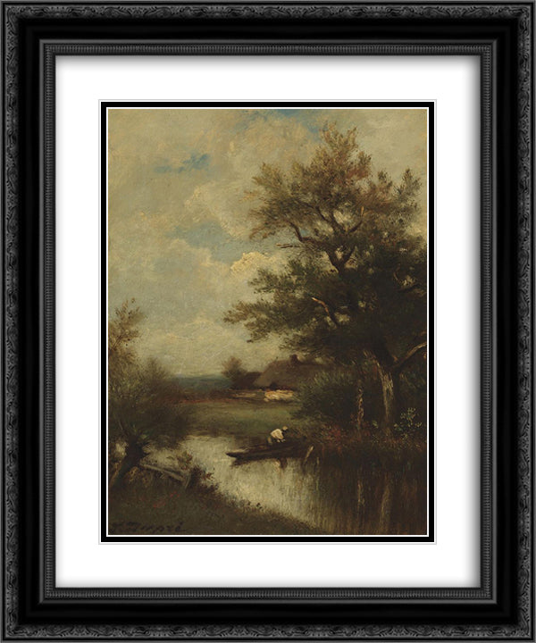 Return of the fisherman 20x24 Black Ornate Wood Framed Art Print Poster with Double Matting by Dupre, Jules