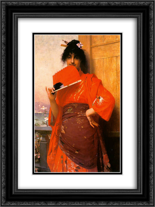 A Japanese 18x24 Black Ornate Wood Framed Art Print Poster with Double Matting by Lefebvre, Jules Joseph