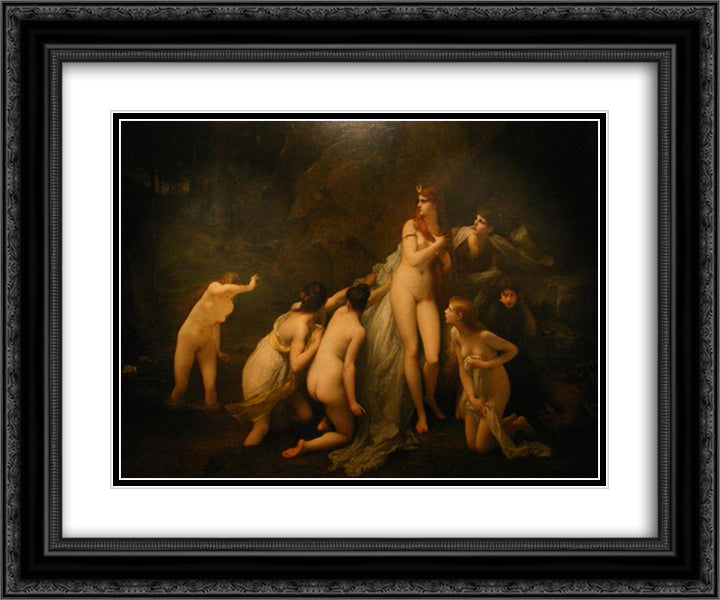 Diana Surprised 24x20 Black Ornate Wood Framed Art Print Poster with Double Matting by Lefebvre, Jules Joseph