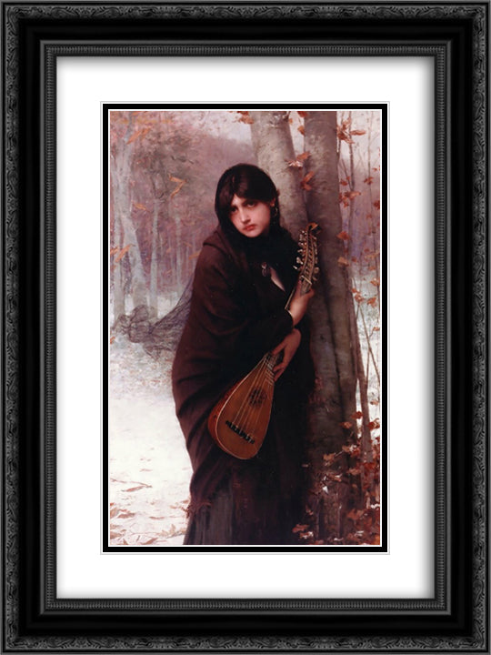 Girl with a Mandolin 18x24 Black Ornate Wood Framed Art Print Poster with Double Matting by Lefebvre, Jules Joseph