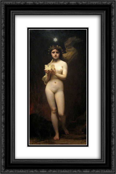 Pandora 16x24 Black Ornate Wood Framed Art Print Poster with Double Matting by Lefebvre, Jules Joseph