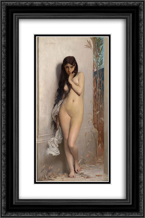 The Grasshopper 16x24 Black Ornate Wood Framed Art Print Poster with Double Matting by Lefebvre, Jules Joseph