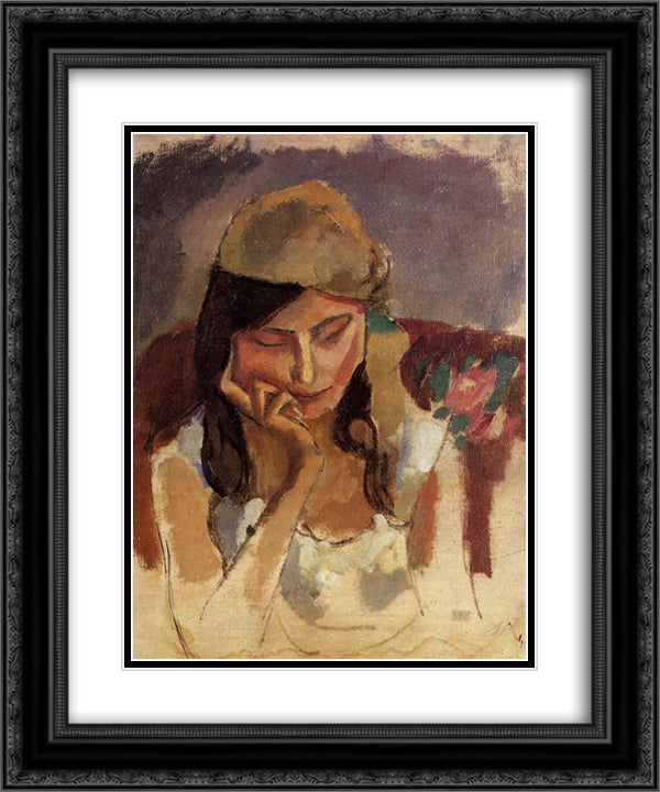 Lady Wearing a Turban 20x24 Black Ornate Wood Framed Art Print Poster with Double Matting by Pascin, Jules