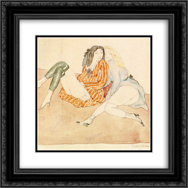 Two Girls on the Ground 20x20 Black Ornate Wood Framed Art Print Poster with Double Matting by Pascin, Jules