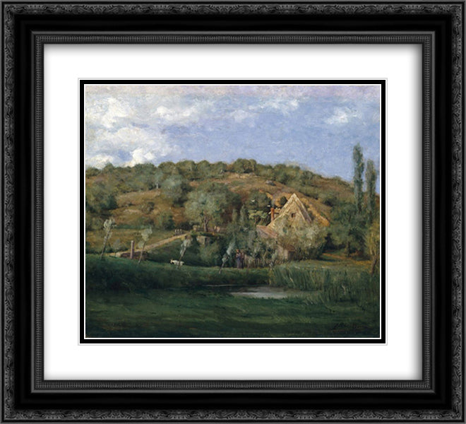 A French Homestead 22x20 Black Ornate Wood Framed Art Print Poster with Double Matting by Weir, Julian Alden