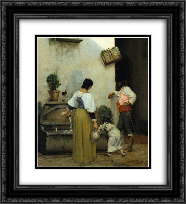 At the Water Trough 20x22 Black Ornate Wood Framed Art Print Poster with Double Matting by Weir, Julian Alden