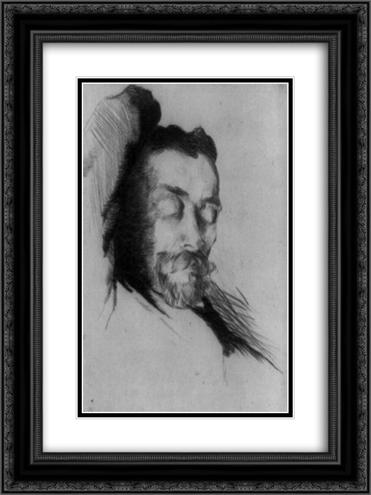 Drypoint portrait of American painter Theodore Robinson 18x24 Black Ornate Wood Framed Art Print Poster with Double Matting by Weir, Julian Alden