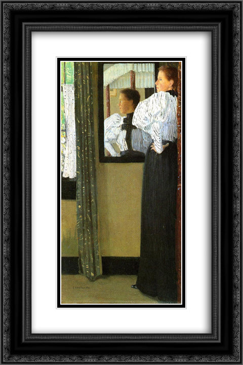 Face Reflected in a Mirror 16x24 Black Ornate Wood Framed Art Print Poster with Double Matting by Weir, Julian Alden