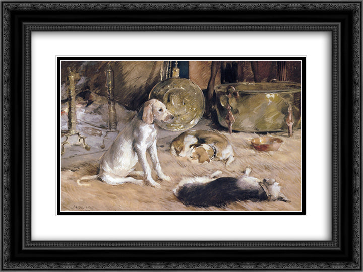 Fireside Dreams 24x18 Black Ornate Wood Framed Art Print Poster with Double Matting by Weir, Julian Alden