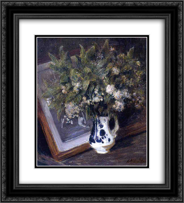 Flowers in a Delft Jug 20x22 Black Ornate Wood Framed Art Print Poster with Double Matting by Weir, Julian Alden