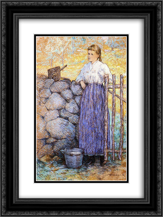 Girl Standing by a Gate 18x24 Black Ornate Wood Framed Art Print Poster with Double Matting by Weir, Julian Alden