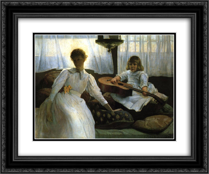Idle Hours 24x20 Black Ornate Wood Framed Art Print Poster with Double Matting by Weir, Julian Alden
