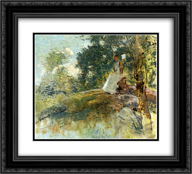 Landscape with Seated Figure 22x20 Black Ornate Wood Framed Art Print Poster with Double Matting by Weir, Julian Alden