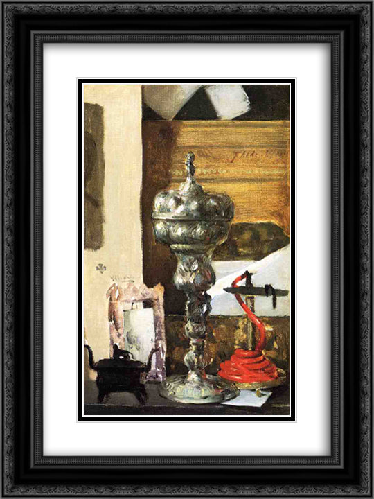 Silver Chalice, Japanese Bronze and Red Tapir 18x24 Black Ornate Wood Framed Art Print Poster with Double Matting by Weir, Julian Alden