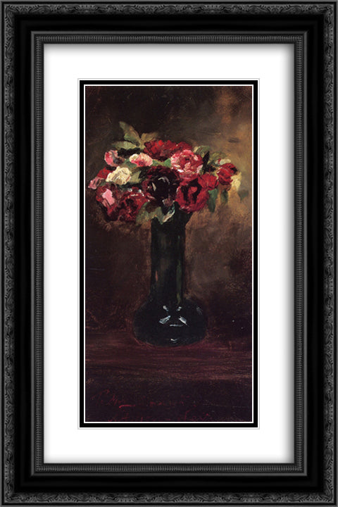 Still Life with Flowers 16x24 Black Ornate Wood Framed Art Print Poster with Double Matting by Weir, Julian Alden