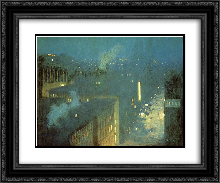 The Bridge Nocturne aka Nocturne Queensboro Bridge 24x20 Black Ornate Wood Framed Art Print Poster with Double Matting by Weir, Julian Alden