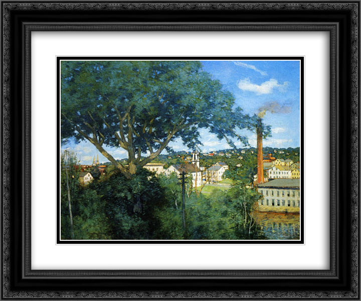The Factory Village 24x20 Black Ornate Wood Framed Art Print Poster with Double Matting by Weir, Julian Alden
