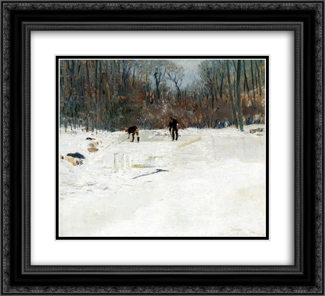 The Ice Cutters 22x20 Black Ornate Wood Framed Art Print Poster with Double Matting by Weir, Julian Alden