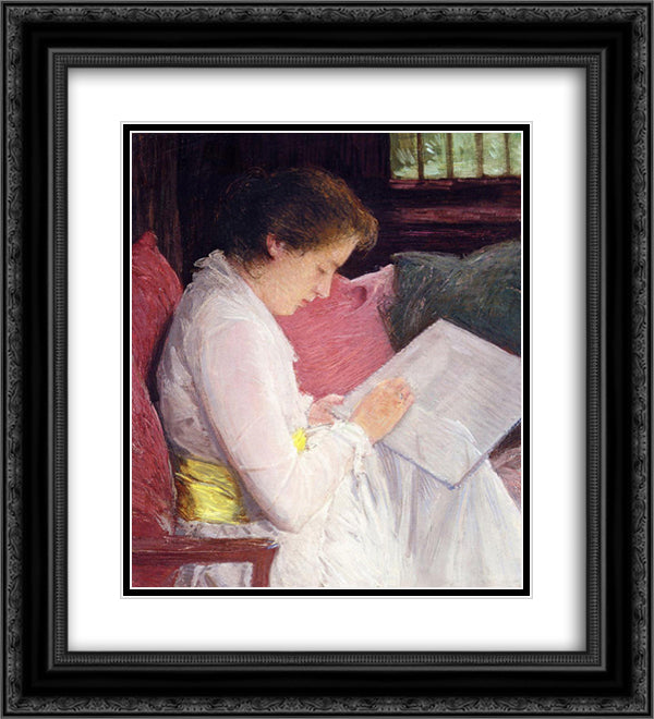 The Lace Maker 20x22 Black Ornate Wood Framed Art Print Poster with Double Matting by Weir, Julian Alden