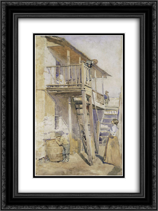 Back of old house, Clyde St Miller's Point 18x24 Black Ornate Wood Framed Art Print Poster with Double Matting by Ashton, Julian