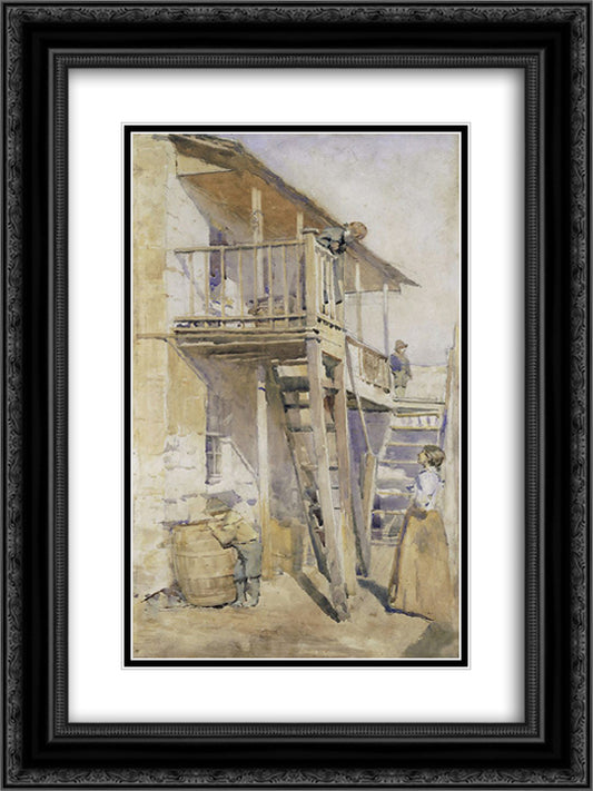 Back of old house, Clyde St Miller's Point 18x24 Black Ornate Wood Framed Art Print Poster with Double Matting by Ashton, Julian