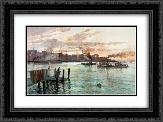 Circular Quay, Sydney 24x18 Black Ornate Wood Framed Art Print Poster with Double Matting by Ashton, Julian