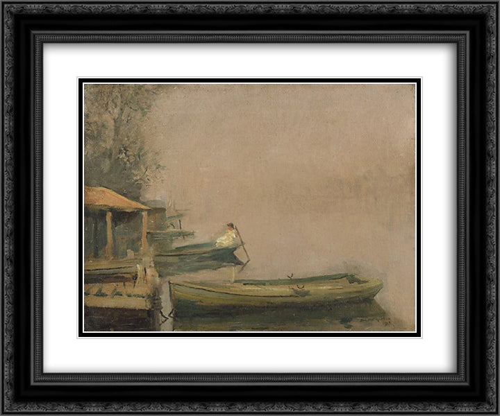 Misty morning, Dora Creek 24x20 Black Ornate Wood Framed Art Print Poster with Double Matting by Ashton, Julian