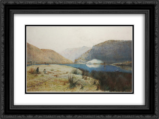 Sentry-box Reach, Hawkesbury River, New South Wales 24x18 Black Ornate Wood Framed Art Print Poster with Double Matting by Ashton, Julian