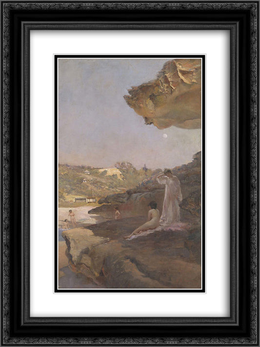 Tamarama Beach, forty years ago, a summer morning 18x24 Black Ornate Wood Framed Art Print Poster with Double Matting by Ashton, Julian