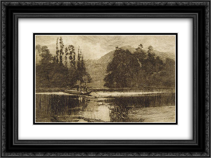 The ferry 24x18 Black Ornate Wood Framed Art Print Poster with Double Matting by Ashton, Julian