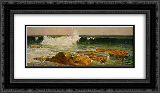 The wave 24x14 Black Ornate Wood Framed Art Print Poster with Double Matting by Ashton, Julian