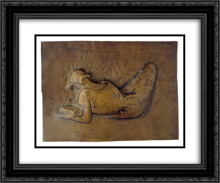 Femme etendue lisant 24x20 Black Ornate Wood Framed Art Print Poster with Double Matting by Gonzalez, Julio