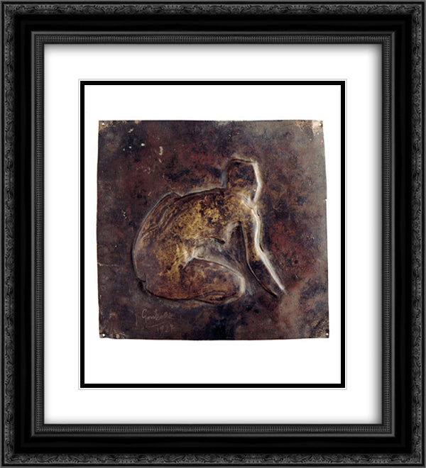 Nu assis de dos 20x22 Black Ornate Wood Framed Art Print Poster with Double Matting by Gonzalez, Julio