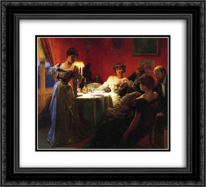 A Supper Party 22x20 Black Ornate Wood Framed Art Print Poster with Double Matting by Stewart, Julius LeBlanc