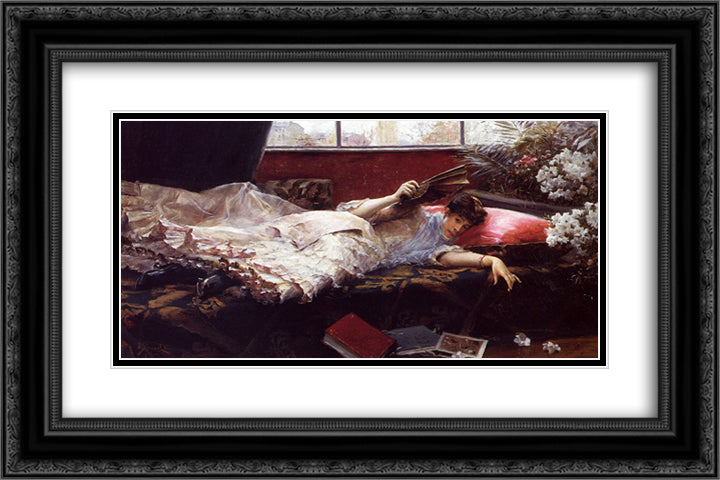 An Idle Afternoon 24x16 Black Ornate Wood Framed Art Print Poster with Double Matting by Stewart, Julius LeBlanc