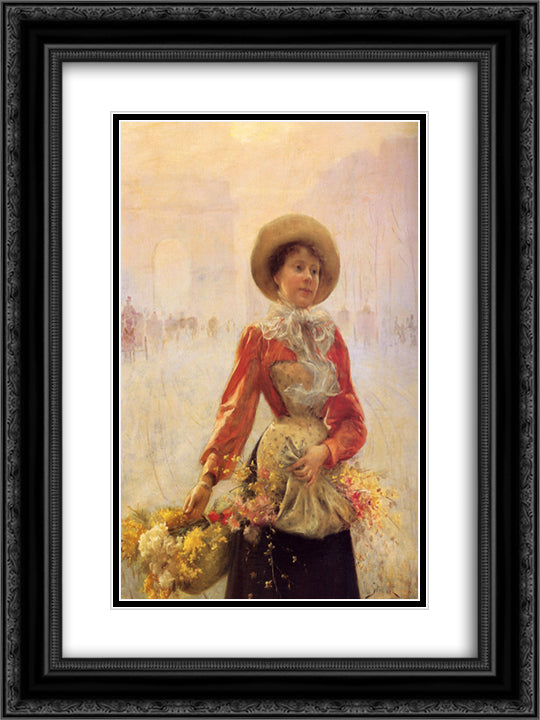 Flower Girl 18x24 Black Ornate Wood Framed Art Print Poster with Double Matting by Stewart, Julius LeBlanc